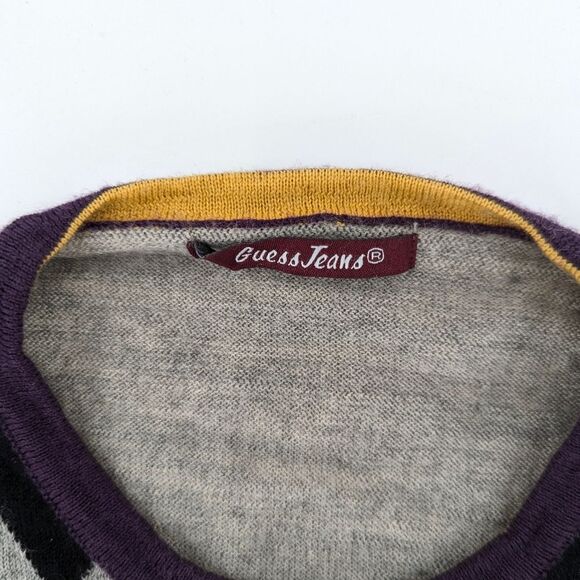 Guess Jeans Merino Wool Argyle Crew Neck Sweater Size Medium/Small - Picture 2 of 6